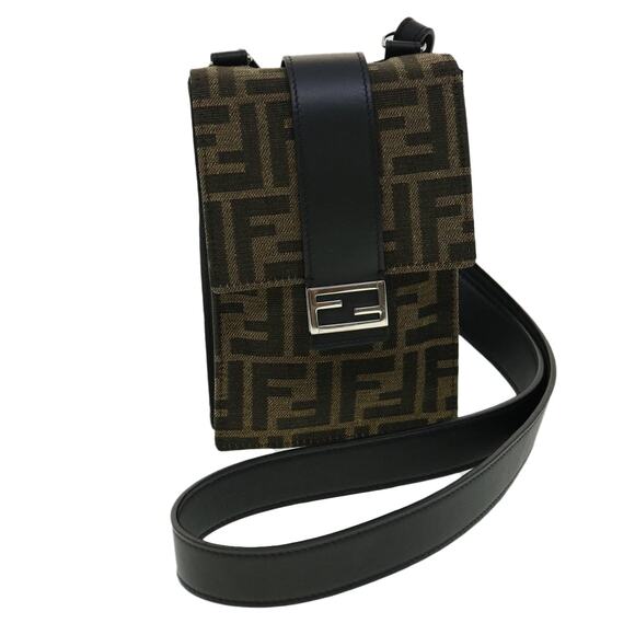 FENDI Zucca Canvas Shoulder Bag Brown Black 7ar871 - Picture 1 of 12